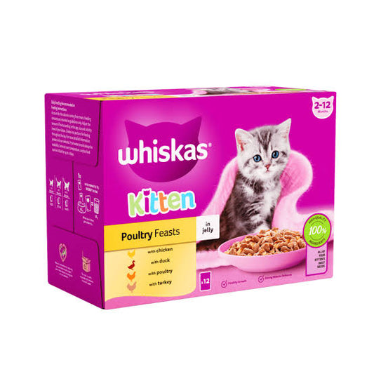 Whiskas Poultry Feasts Kitten 2-12 Jelly 12pcs Box 85g